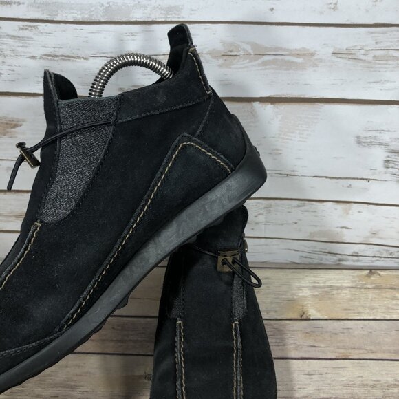 Tecnica Cowhide Leather Ankle Boots Womens Size 8.5  Drawstring Black Slip On - Picture 10 of 11